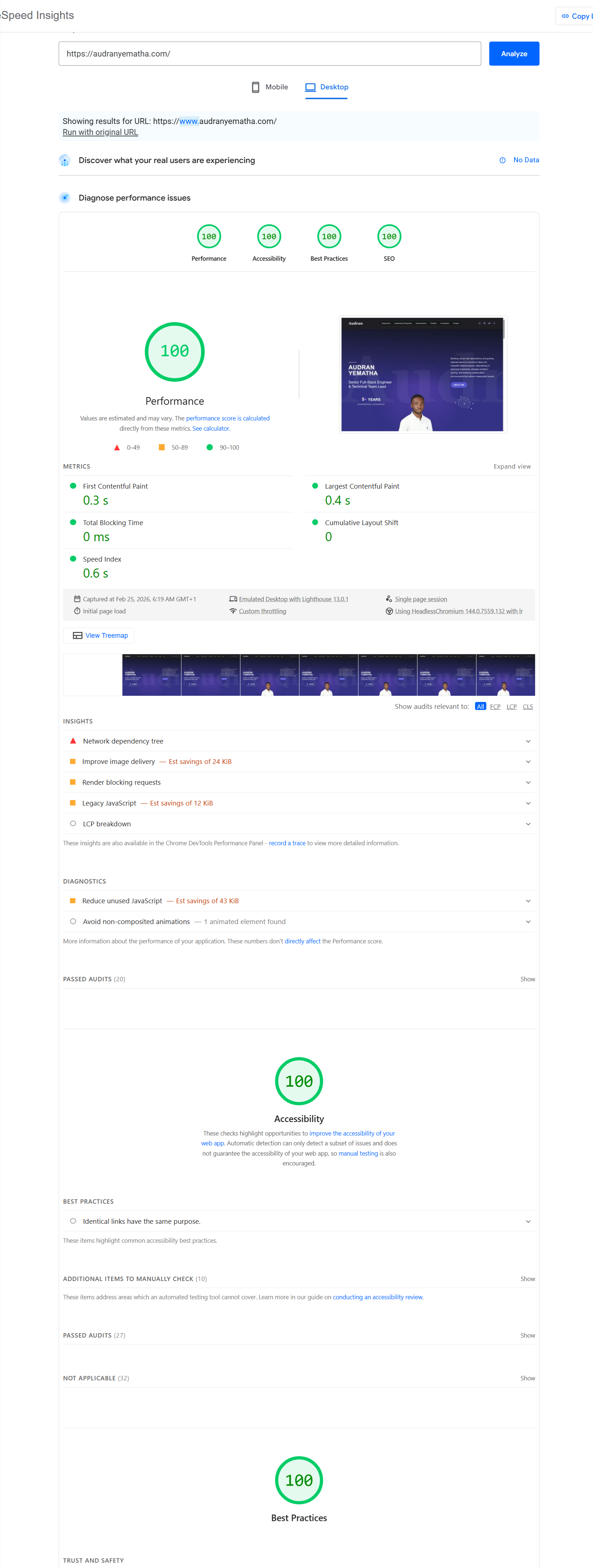 Final Lighthouse Audit: 100/100 across all categories